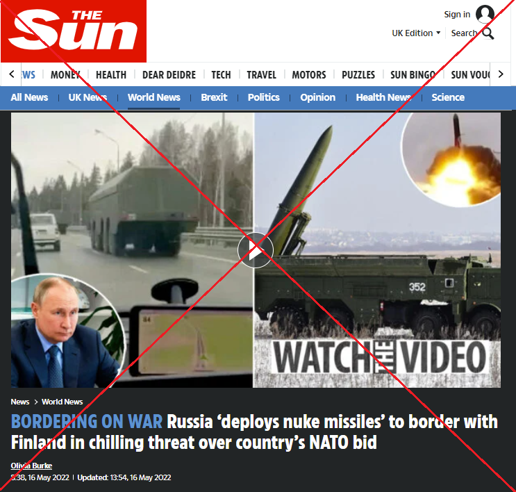 The Sun article about the Iskander missiles.