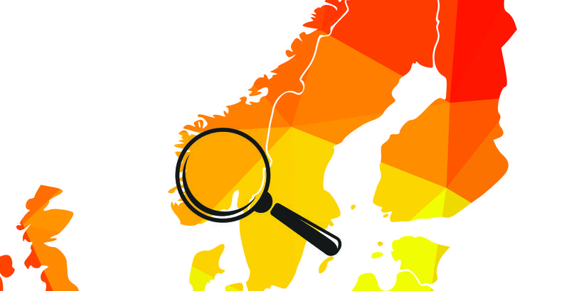 Euroopan kartta, jossa Norjan kohdalla suurennuslasi